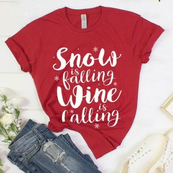 Red Snow Is Falling Wine Is Calling Graphic Tee - Picture 1 of 1